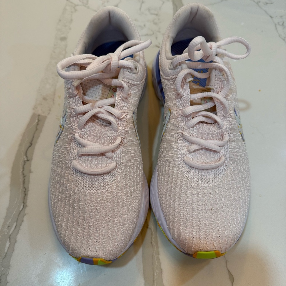 Nike Women's Light Pink Knit Sneakers with Multicolor Accents